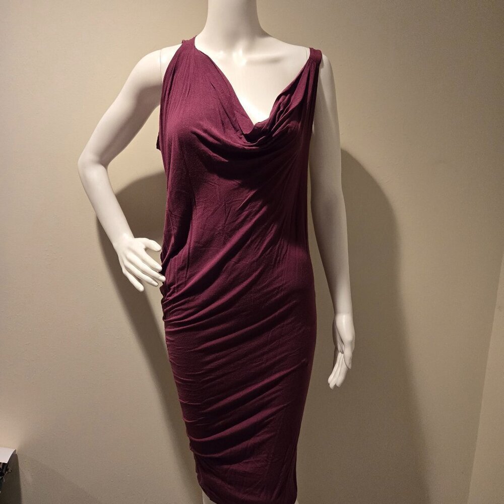 Alice + Olivia One-Shoulder Draped Sheath Dress in Plum
